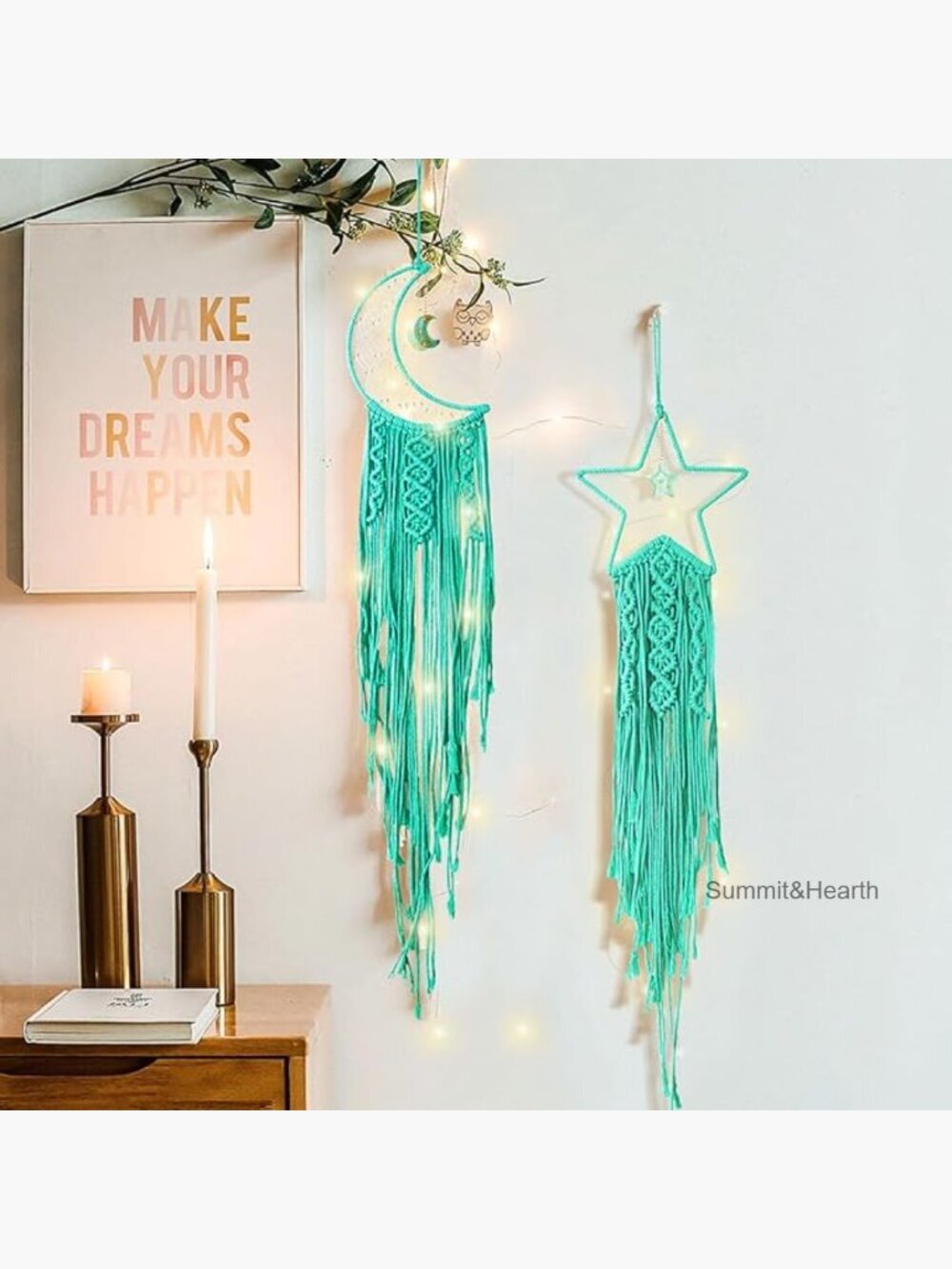 2-Piece Boho Dream Catcher Wall Hanging with LED Lights, 40-inch